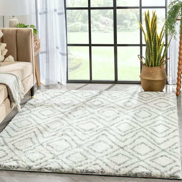 Well Woven Langone Ivory Super Thick & Soft Tribal Diamond Area Rug 3x5 (3'11" x 5'3")
