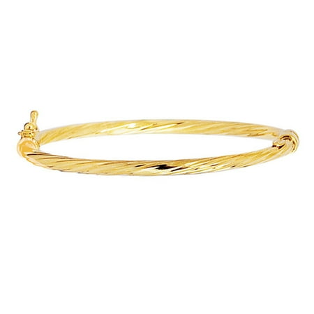 14k Yellow Gold Twisted Bangle - 14k Yellow Gold 3mm Twisted Design Baby Bangle 5.5