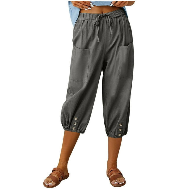 Timegard Capri Pantalons pour Femmes Taille Élastique avec Cordon de Serrage Bas Resserré Pantalons de Détente Amples avec Poches