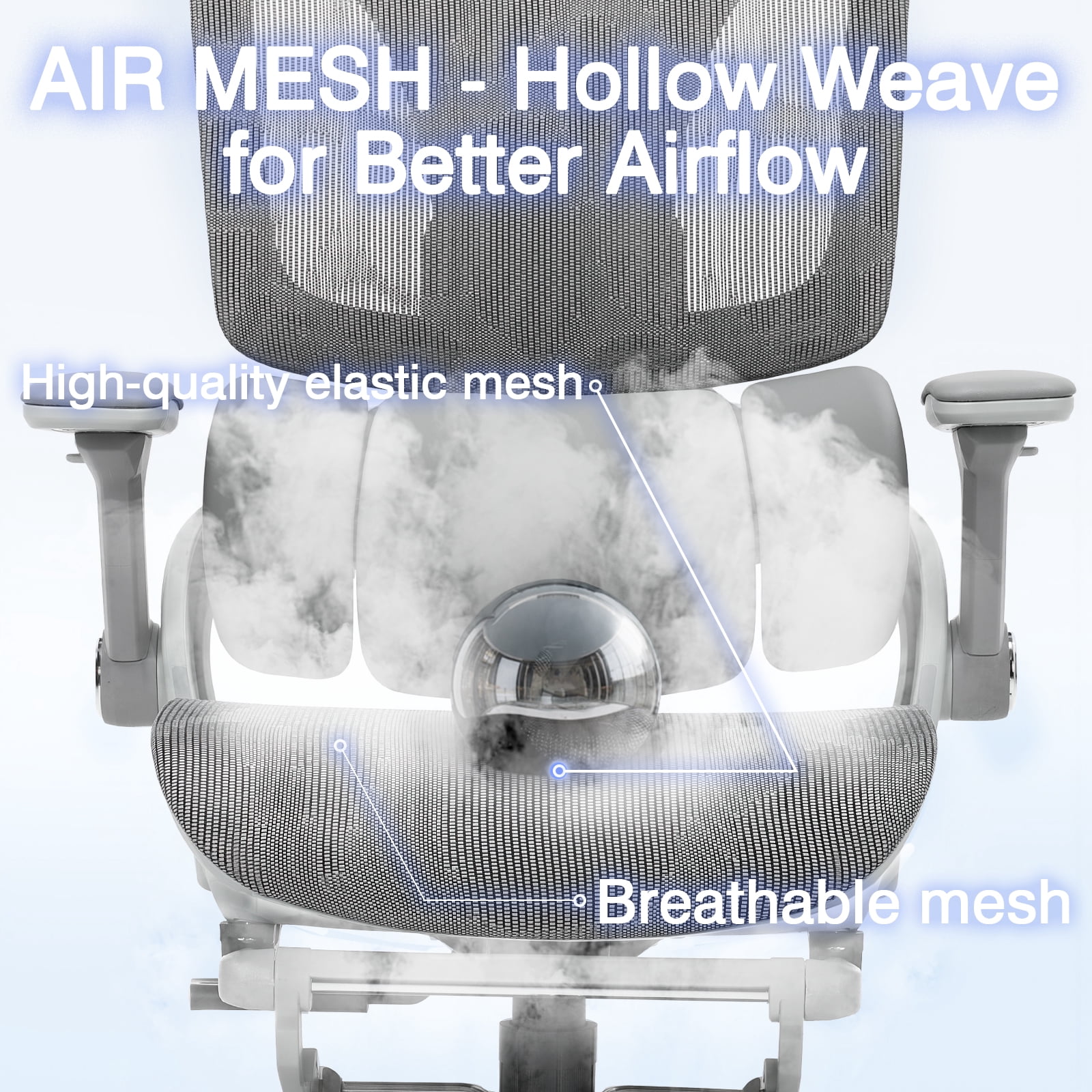 Czlolo High Back Ergonomic Mesh Office Chair with Footrest, 4D Armrests, Adjustable Lumbar Support, Gray