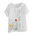 thumbnail image 3 of qucoqpe Women's 2026 Spring Summer Fashion Floral Printed Crewneck Short Sleeve Casual Button T-Shirts Loose Fit Tee Tops, 3 of 5