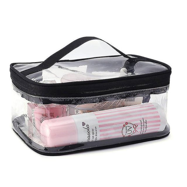 2 Bolsa de cosméticos transparente, bolso impermeable, bolsa de viaje portátil para cosméticos, bolsa de almacenamiento con doble cremallera (negro)