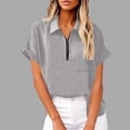 thumbnail image 2 of VBTAPA Sales Today Clearance! Womens Polo Shirts Summer Business Casual Work Tops Short Sleeve Button Down Collared V Neck Golf Blouse Gray L, 2 of 8