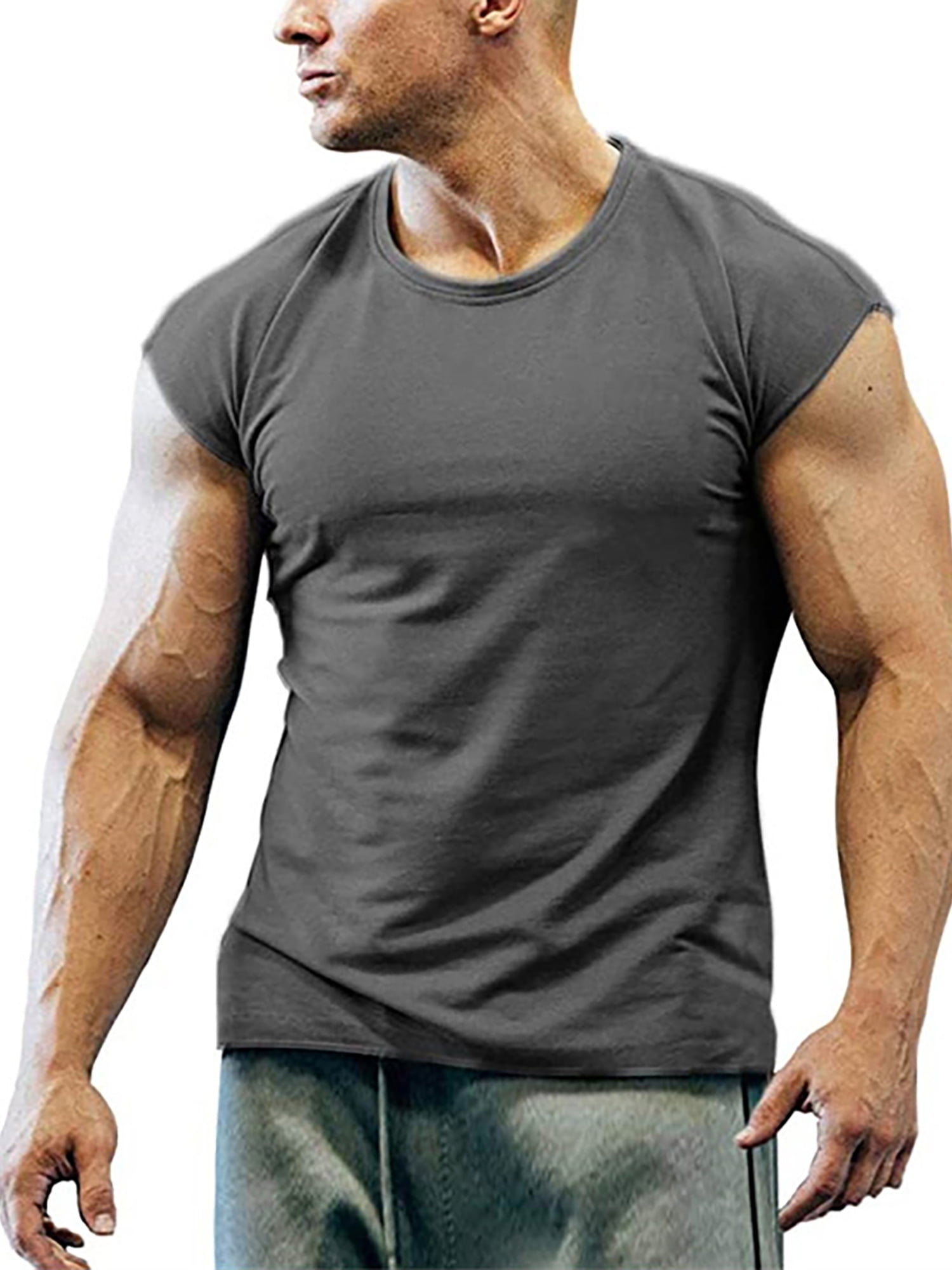 Summer Men's Slim Fit T-Shirt Solid Short Sleeve Casual T-Shirt Gym Tops Blouse 
