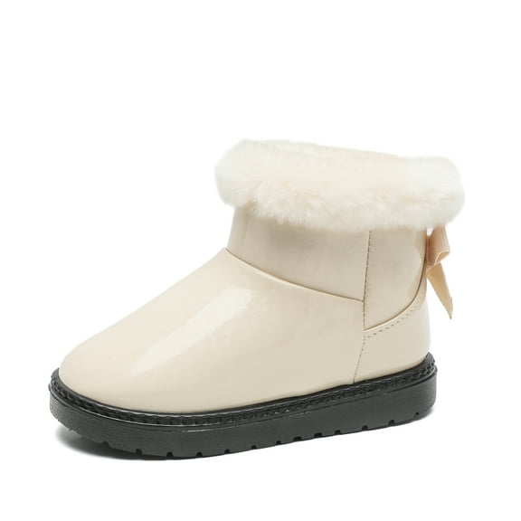 DADAWEN Boys Girls Snow Boots Non-Slip Waterproof Fluff Lining Warm Winter Beige Boots for 11 Little Kid
