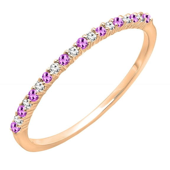 Dazzlingrock Collection Round Amethyst & White Diamond Dainty Stackable Wedding Band for Her | 10K Rose Gold