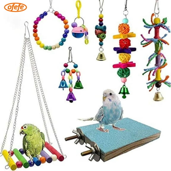 8 Packs Bird Swing Chewing Toys- Parrot Hammock Bell Toys Suitable for Small Parakeets, Cockatiels, Conures, Finches,Budgie,Macaws, Parrots