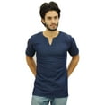 thumbnail image 2 of Atasi Men's Casual Short Kurta Indian Tunic V-Neck Denim Shirt-Small, 2 of 7
