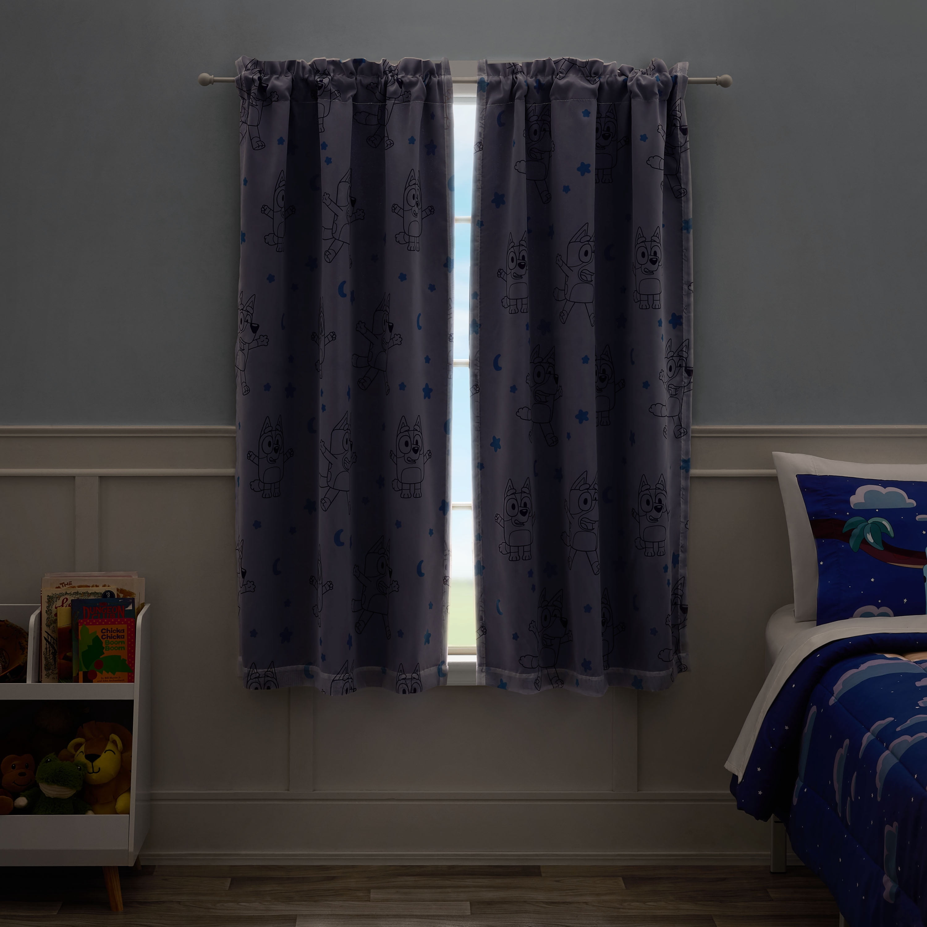 Bluey Dream Sheer and Blackout Kids Drape, 38" x 63", Blue, BBC Studios
