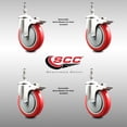 thumbnail image 2 of 5 Inch 316SS Red Polyurethane Wheel Swivel 3/8 Inch Stem Caster Set Lock Brake, 2 of 2