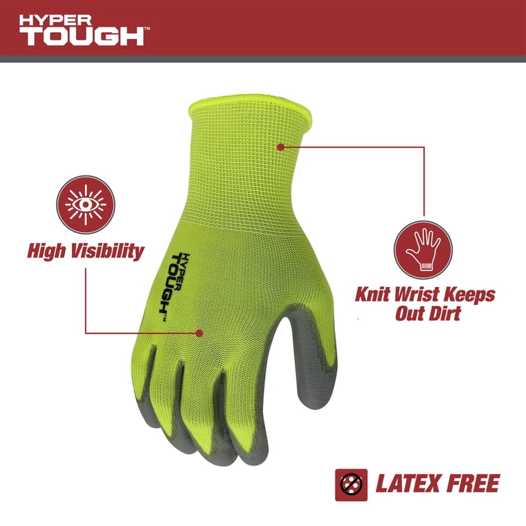 Hyper Tough Hi-Visibility Gloves Large Neon Green Polyester