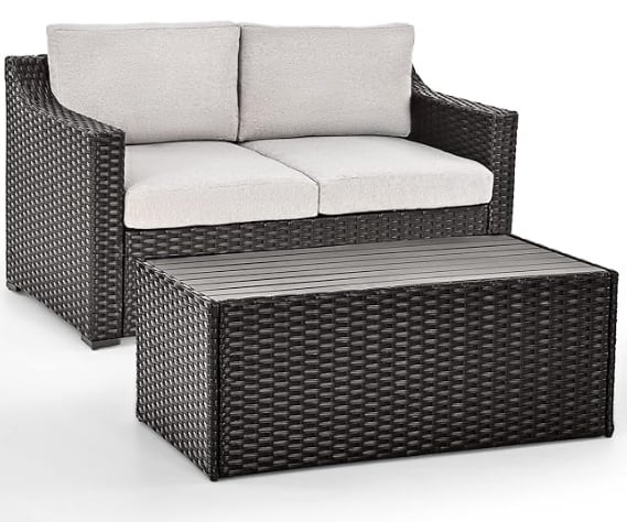 Outdoor Sectional with Loveseat & Coffee Table Set, Patio Conversation Set, All-Weather Rattan Sofa