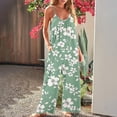 thumbnail image 2 of Women's Jumpsuit Summer Casual Adjustable Strap Floral Print Long Romper with Pocket Wide Leg Scoop Neck Loose Outfits, Green, L, 2 of 5