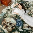 thumbnail image 4 of Feelyou Halloween Skull Bedding Comforter Set 7 Pieces, Vintage Western Floral Full Bedding Set, Gothic Romantic Reversible Fitted Sheet Flat Sheet, Lightweight Room Decor, 4 of 7