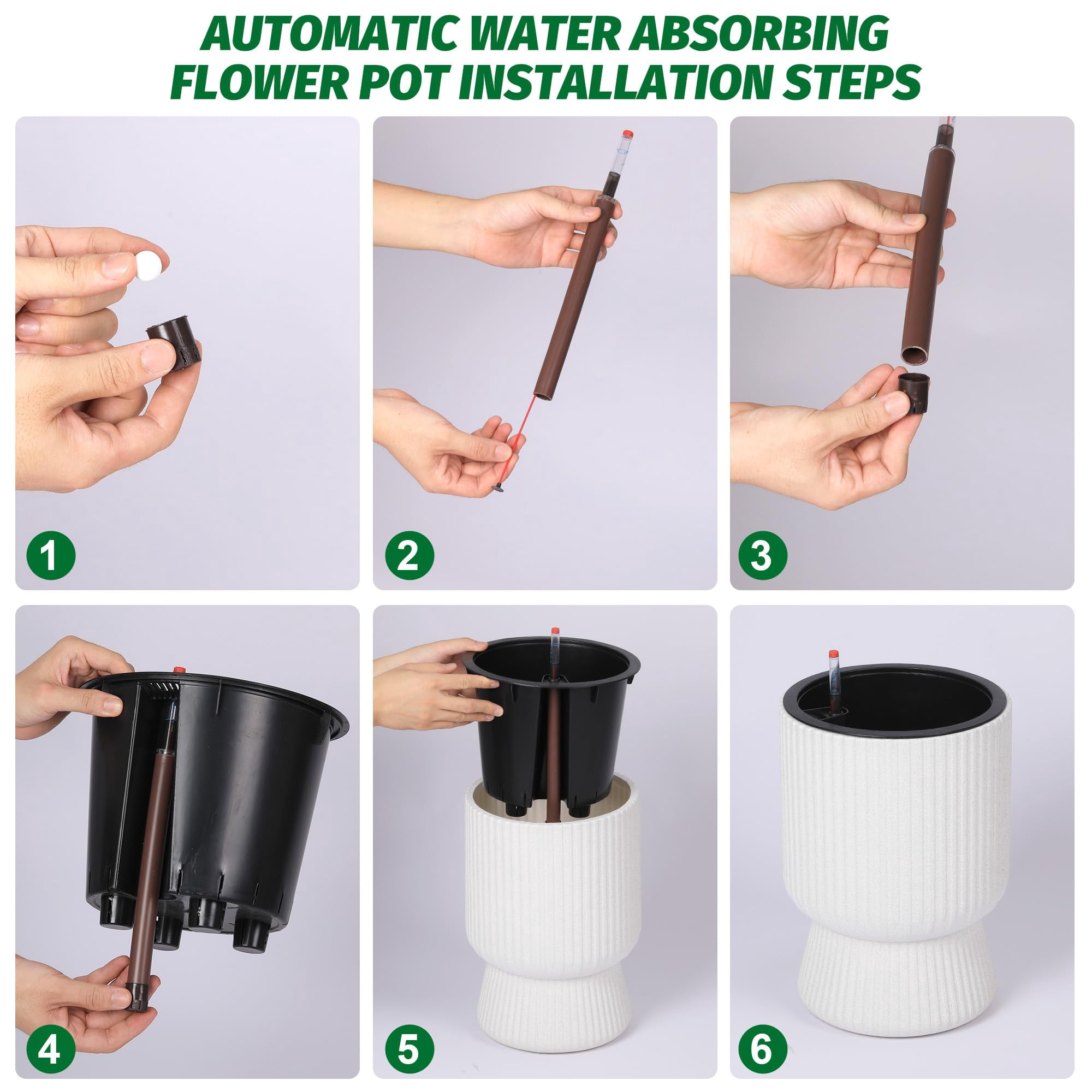 Ataucjin 14.2" Tall Planters Set of 2, Large Indoor/Outdoor Self-Watering Plant Pots with Drainage, Water Level Monitor, Flower Pots for Patio, Porch, Living Room, Home Office