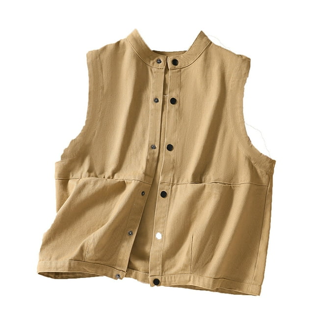 Timegard Womens Vests Cotton Linen Sleeveless Button up Shirts Tops Fall Fashion Open Front Jackets