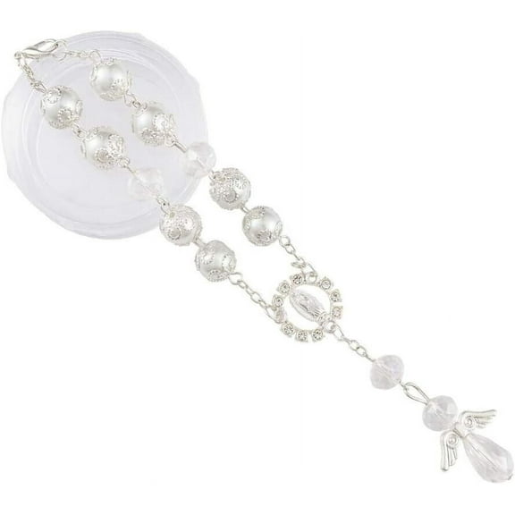 12 Pc Baptism Favors with Angels Mini Rosaries rhinestone faux pearl with GIFT BOX//Baptism Favor/First Communions, Baptism, Wedding Shower, Religous Favor