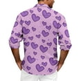thumbnail image 3 of Fgvctg Valentine's Day Button Down Shirt for Men Long Sleeve Cotton Shirt Dressy Collared Blouses Date Day Love Heart Print Plus Size Business Casual Outfits Light Purple 4XL, 3 of 5