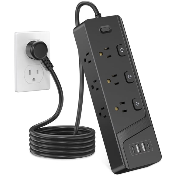 HITRENDS Surge Protector Power Strip - 6 AC Outlet 6ft Extension Cord, 4 USB Ports for Home Office