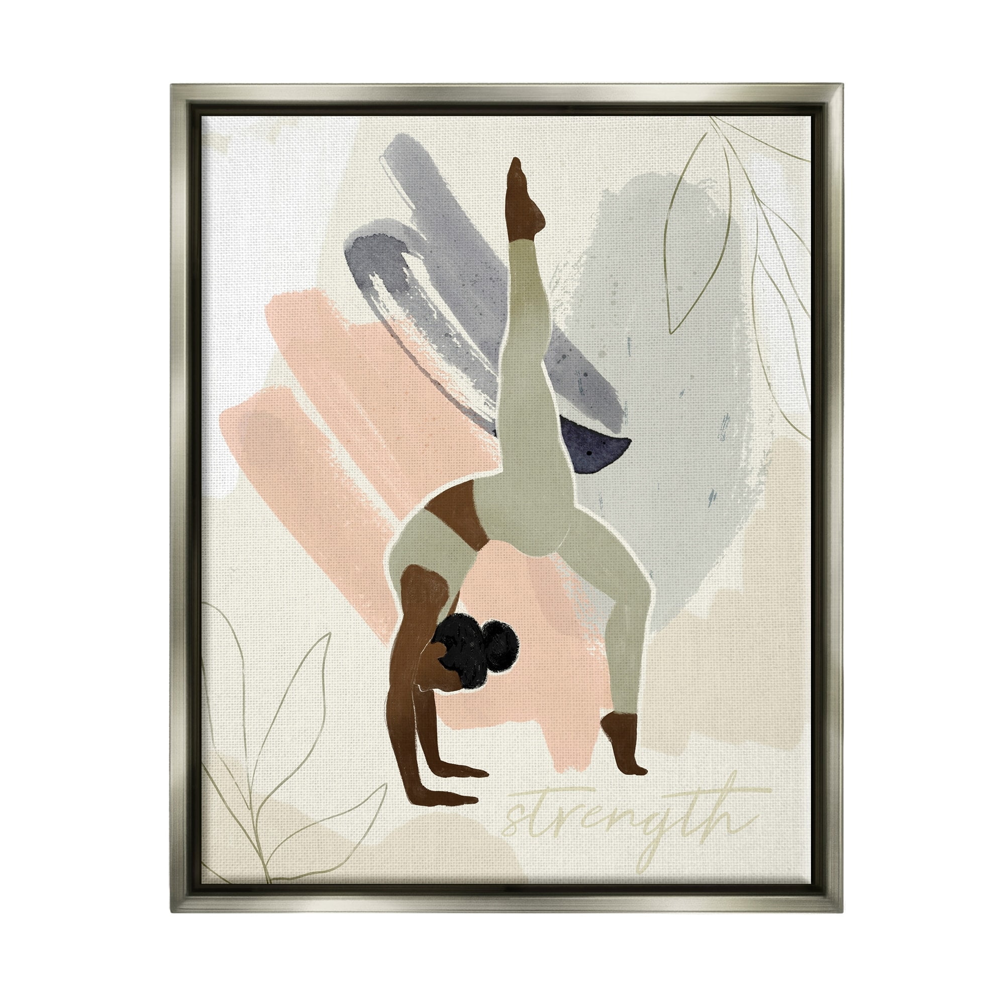 Stupell Industries Strength Abstract Leaf Simple Yoga Fitness Person Luster Gray Framed Floating Canvas Wall Art, 16x20, by Victoria Barnes