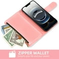 thumbnail image 4 of Asuwish Compatible with iPhone 16E 6.1 inch Wallet Phone Case and Tempered Glass Screen Protector Flower Faux Leather Flip Credit Card Holder Stand Zipper Cell Cover for i Phone16e iP16E Women Pink, 4 of 8