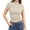 Beige, variant on Women's Plus Size Solid Color Mock Neck Short Sleeve Slim Fit T Shirt, Breathable Stretchy Basic Tee for Summer Daily Layering, Soft and Comfortable Base Top Beige L