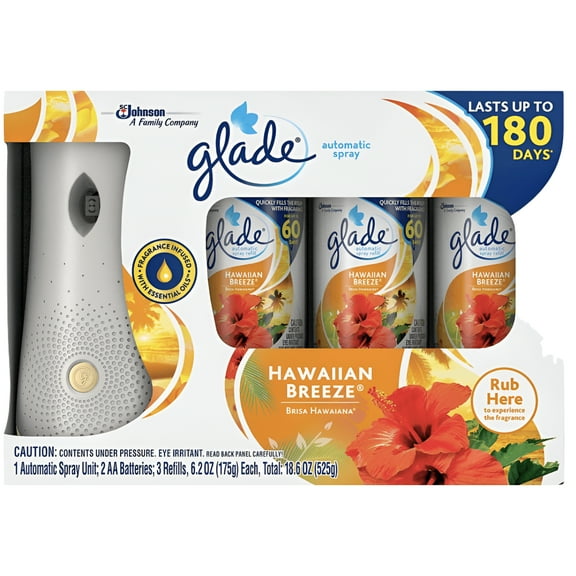 Glade Automatic Spray Air Freshener 1 Holder 3 Refills - Hawaiian Breeze