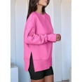 thumbnail image 6 of Womens Oversized Sweatshirts Crew Neck Long Sleeve Shirts Casual Loose Slit Fall Outfits Pink M, 6 of 7