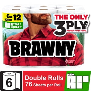 Brawny Tear-A-Square Paper Towels, 6 Double Rolls