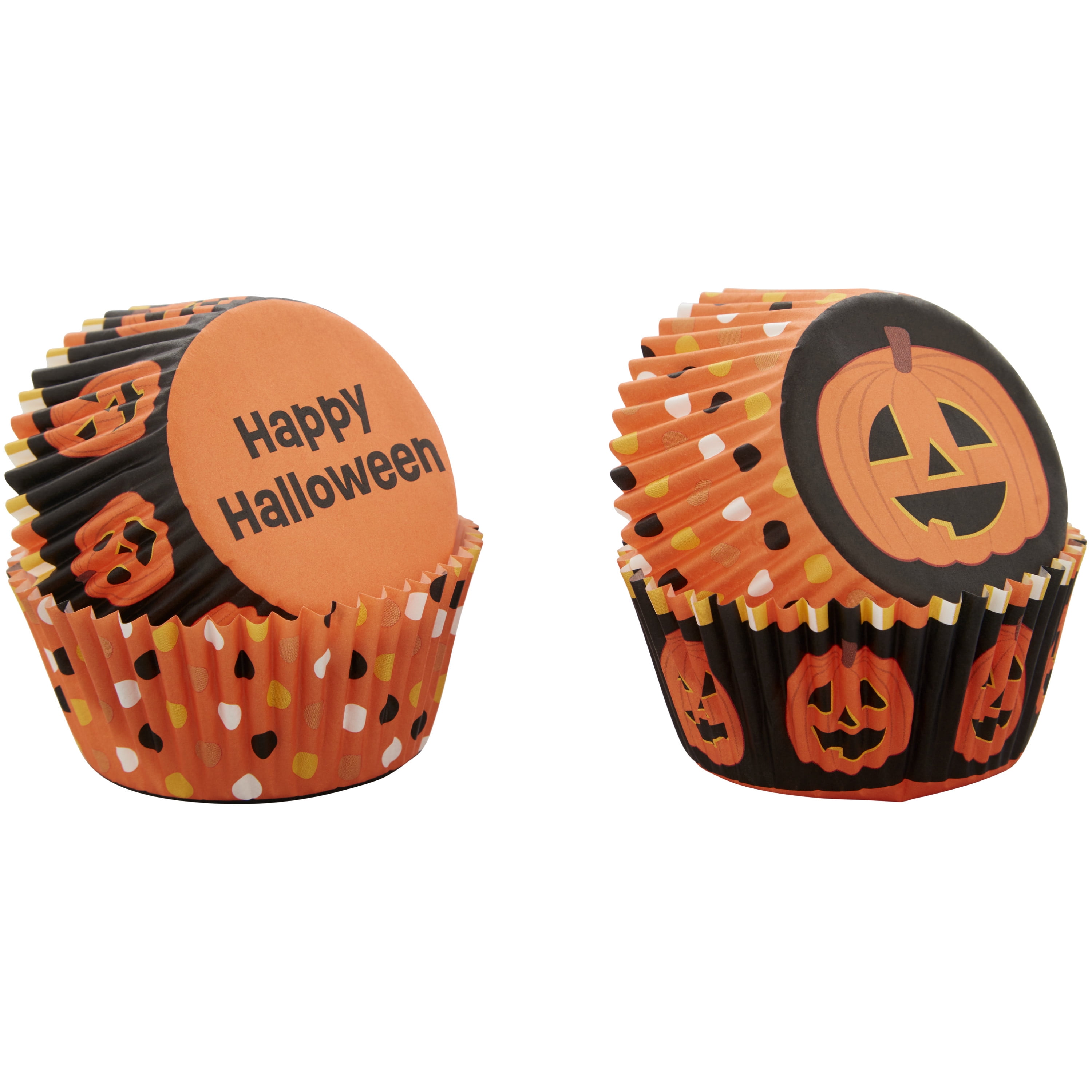 walmart.com | Great Value “Happy Halloween" Paper Jack-O-Lantern Cupcake Liners, 48-Count