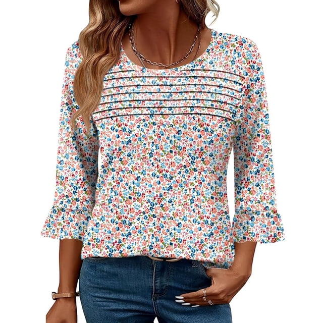 Blusa blingfit con mangas 3/4 y volantes, túnica para mujer