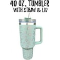 thumbnail image 3 of 40 Oz. Tumbler with Handle and Straw Mint Light Green Blue Leopard Silver 10 tall Cup lid included Insulated Stainless Steel Vacuum Travel Mug Boutique Cheetah Print, 3 of 5