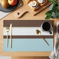 thumbnail image 2 of Blue Brown Morocco Placemats Set of 4, Geometric Stripes Aqua Stitching Washable Wipeable Table Mats for Dining Tables, Indoor Outdoor Kitchen Place Mats for Holiday Party Table Decor, 2 of 9
