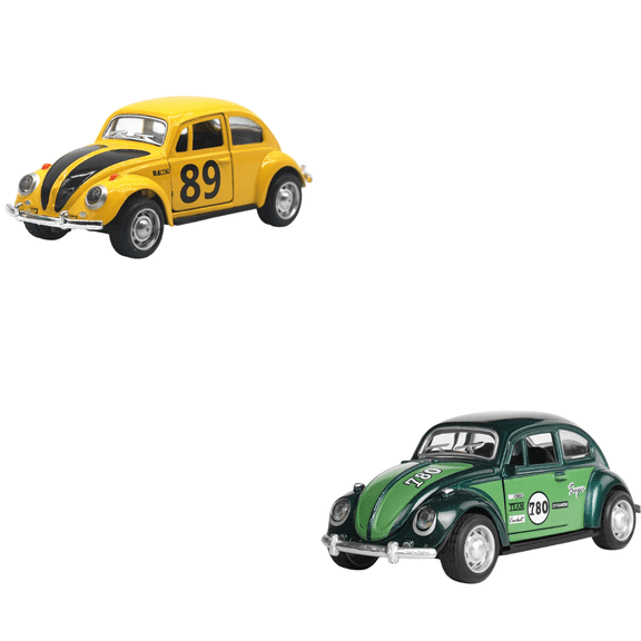 1:32 Scale Die-Cast Classic Vintage Car Model, Pull-Back Alloy Retro Sports Car Collection Display, Boy's Toy Two-Pack (Yellow & Green Edition)