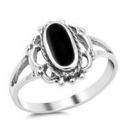 Sterling Silver Women's Simulated Black Onyx Wide Oval Ring (Sizes 5-10) (Ring Size 10)