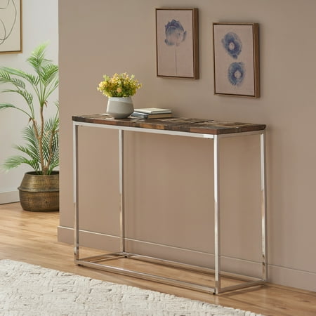 Noble House Greycliff Wood and Stainless Steel Console Table, Natural