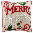 thumbnail image 2 of SAFAVIEH Merry Christmas 18" x 18" Holiday Pillow, Green/Red/Beige, 2 of 5