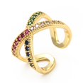 thumbnail image 4 of Cubic Zirconia Criss Open Cuff Ring Real 18K Gold Plated Brass Jewelry for Women Colorful US Size 7 1/2(17.7mm), 4 of 4
