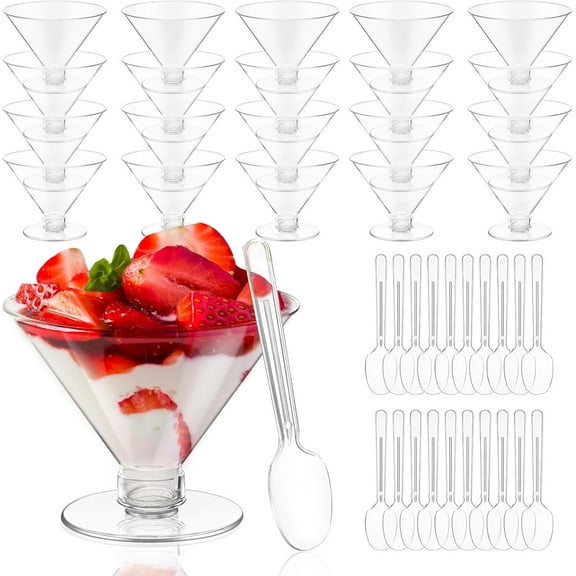 80 Pack Plastic Martini Glasses with Spoons, 5 Oz Disposable Cocktail Glasses Dessert Plastic Shot Glasses for Desserts, Appetizers, Party and All Events(40Cups 40 Spoons)