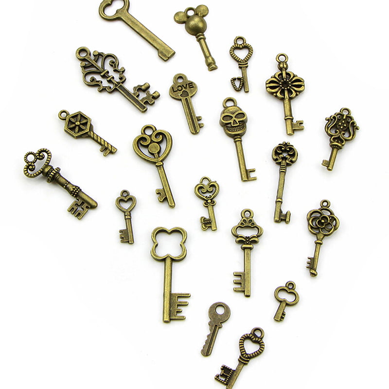 6 pc Antique Vtg Brass Look Cross lot pendant/charm bracelet steampunk 