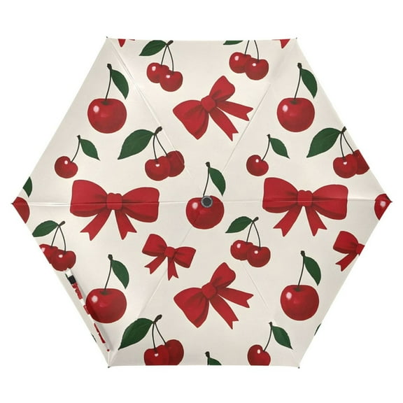 ALAZA Cherry Fruits Bow UPF 50  Compact Folding Umbrella for Rain Travel Umbrella Packable