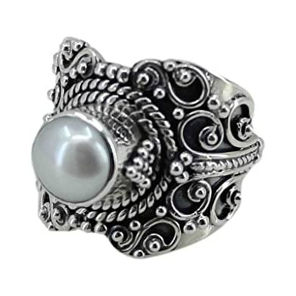 Navya Craft Freshwater Pearl 925 Sterling Silver Handmade Women Statement Ring, Pearl Jewelry Size 5.0