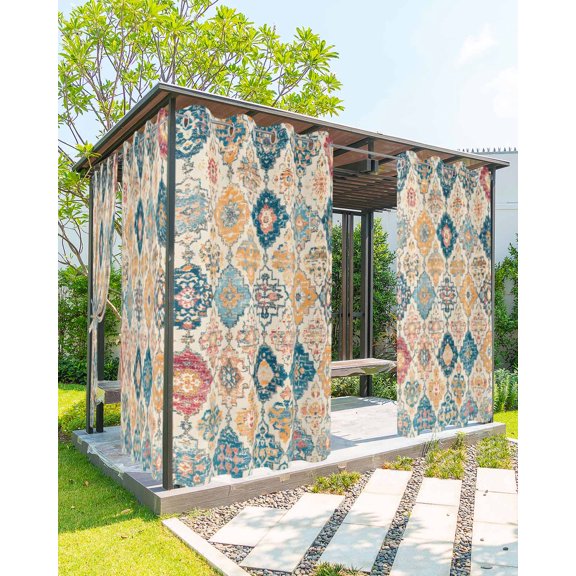 nqOlkjepod Outdoor Curtains for Patio Waterproof, Morocco Ethnic Outdoor Privacy Panels Grommet, Boho Country Retro Abstract Checked Blackout Outside Curtains for Porch/Cabana 54"x108", 1 Panel