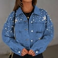 thumbnail image 2 of Ruyang Women's Long Pearl Beaded Denim Jacket Ripped Star Embroidered Denim Jacket Outerwear Plus Size Women Coats 1x, 2 of 8