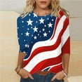 thumbnail image 2 of Womens Plus Size American Flag 3/4 Sleeve Tops Crewneck Tunic T-Shirts USA Flag Star Stripes Printed Basic Tees Memorial Day Patriotic Blouses Independence Day Dressy T Shirts Summer Clothes, 2 of 5