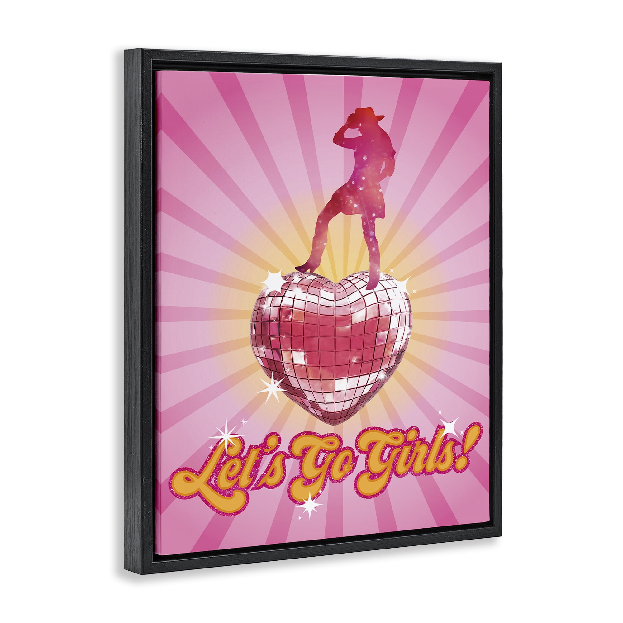 Stupell Industries Let's Go Girls Disco Entertainment Painting Black Floater Framed Canvas Art Print Wall Art, 17 x 21