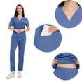 thumbnail image 5 of WRKEKC Scrubs for Women 2 Piece Sets for Women Solid Color Short Sleeve V-Neck Top with Pockets and Pants Set for Medical Workwear Fall Outfits, 5 of 8