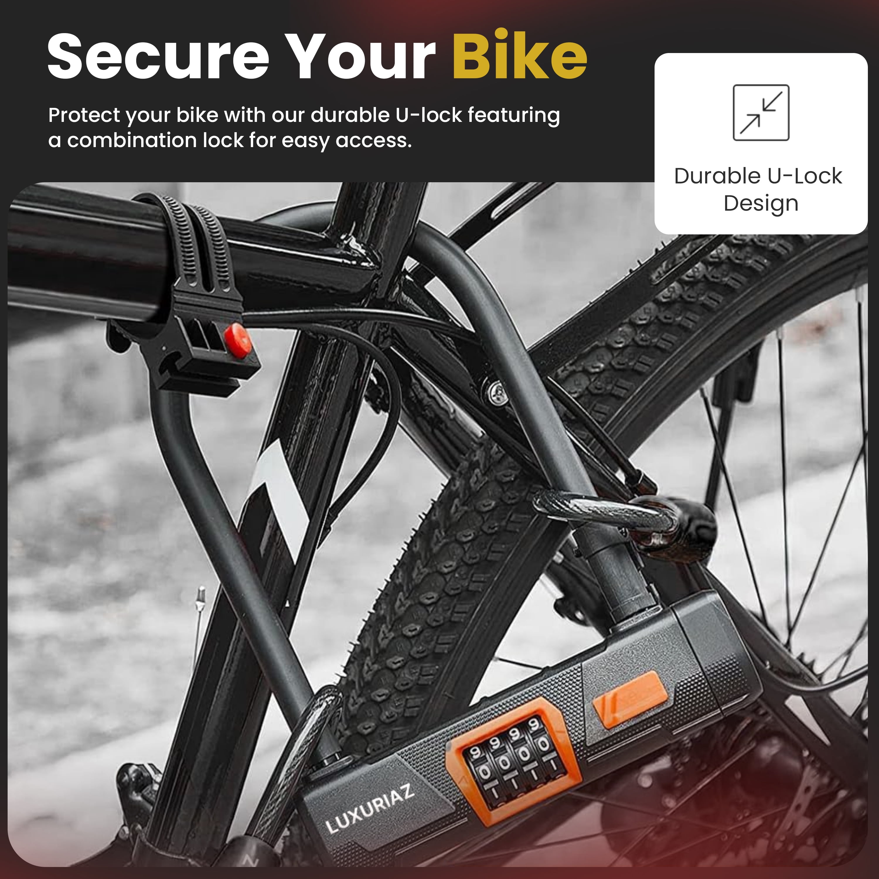 Luxuriaz 4-Digit Resettable Combination Bike U-Lock with 5ft Cable | Secure Bicycle Frame and Wheels