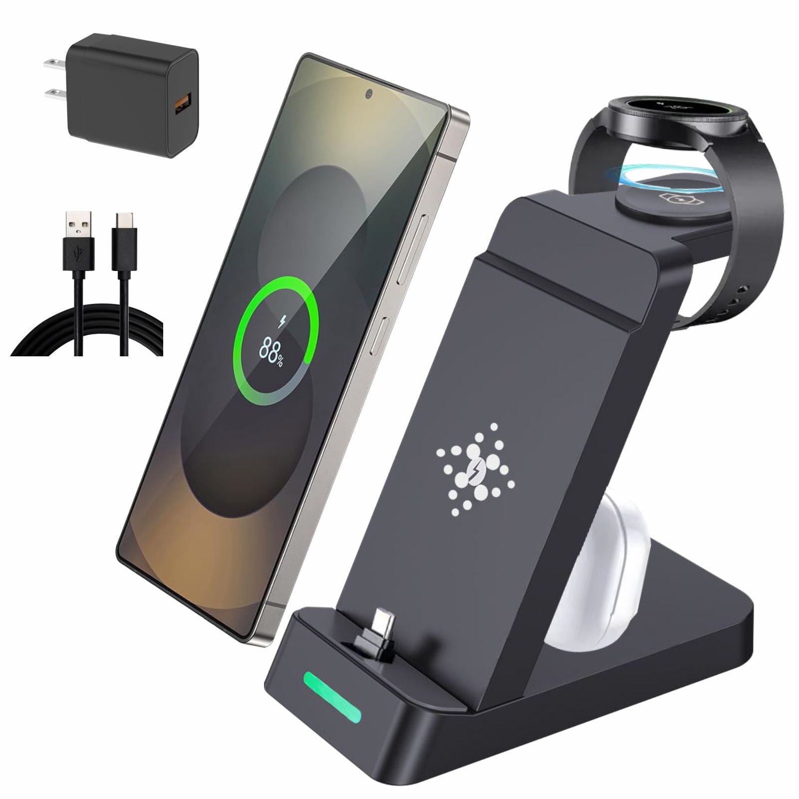 3 in 1 Fast Charging Station for Samsung Galaxy Phones Watch Earbuds Charger, Android Charger Stand Dock for Samsung Galaxy S26 Ultra/S25/S24/S23/S22/21/20 Galaxy Watch Ultra 8/7/6/5/4