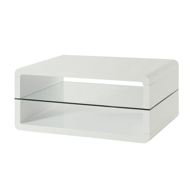 Coffee Table With 2 Shelf White And, White Coffee Table Rounded Corners